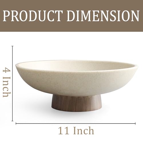 Resin Pedestal Fruit Bowl with Wood-Look Base - Large Modern Kitchen & Dining Centerpiece - Brown