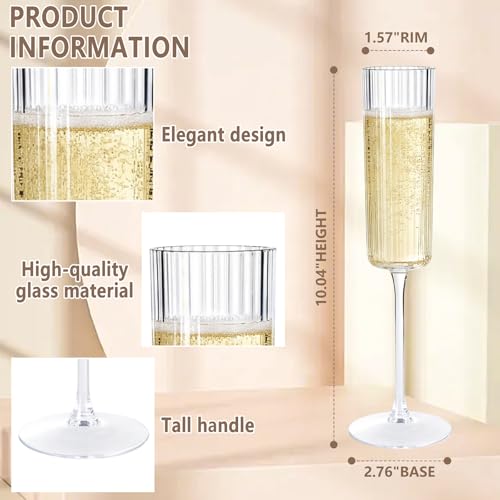 Clear 36PCS Ribbed Plastic Champagne Flutes for Weddings & Parties