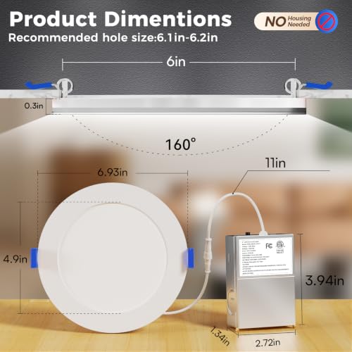 White 6-Inch 12-Pack LED Recessed Ceiling Lights with Night Light & 5 Color Temps