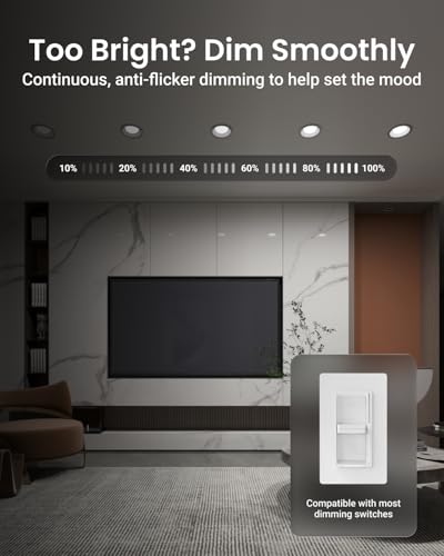 6 Inch Retrofit LED Recessed Lights - Dimmable with Selectable 2700K-5000K, 13W=75W, Sunco