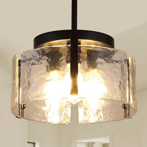 3-Light Black Modern Farmhouse Chandelier for Dining Room & Entryway - Adjustable Glass Pendant Lights
