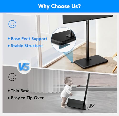 AX WABER Black Floor TV Stand with Mount for 26-60 Inch Flat Screens, Height Adjustable, Swivel & Tilt, Space-Saving Wood Base