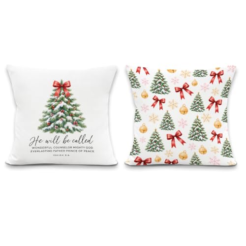 Lengues Christmas Red Bow Pillow Covers 18x18 Set of 2 Xmas-16