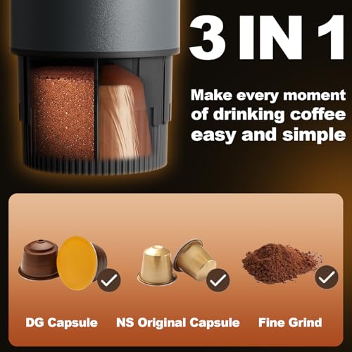 Uiifuidy Space Gray 3-in-1 Portable Coffee Maker with Self-Heating, Rechargeable Espresso Machine for Camping & Office