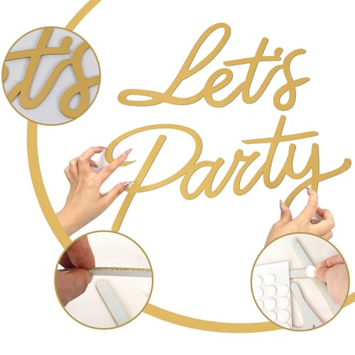 Let's Party Sign for Backdrop - 'Let's Party' Sign Decal for Balloon Arch Birthday Graduation Wedding Bachelorette Christmas Celebrate Decorations (Gold)