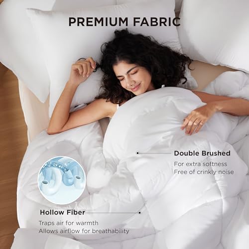 King Comforter Duvet Insert - White All-Season Quilted Bedding with Box-Stitch Design