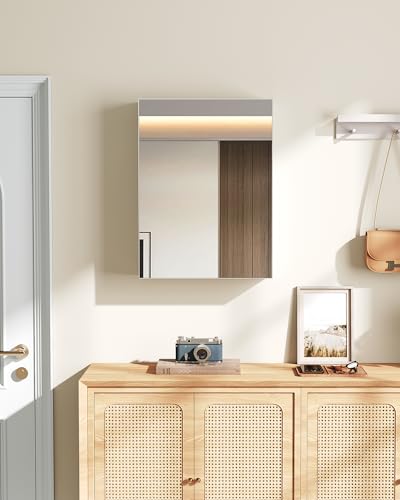 White Wall-Mounted Bathroom Medicine Cabinet with Mirror & Adjustable Shelves - 17.7''L x 23.6''H