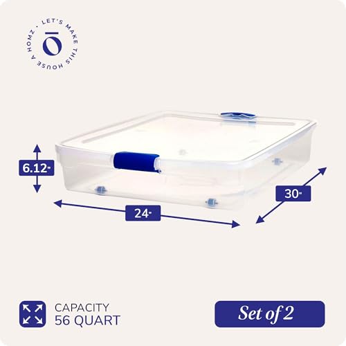 Blue 56 Quart Plastic Under Bed Storage Bin with Secure Latch - HOMZ