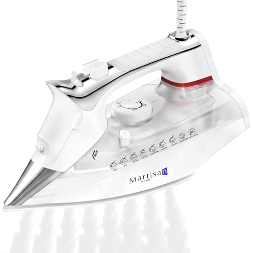 MARTISAN White Steam Iron 1800W Nano Ceramic Soleplate, Anti-Drip & Auto-Off