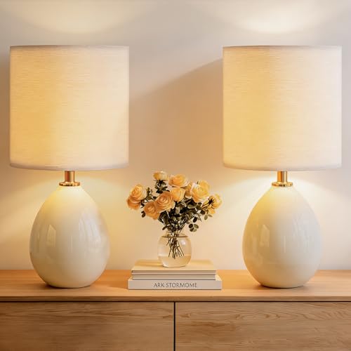 Dawnwake Cream 17.7" Ceramic Table Lamps Set of 2 for Living Room & Bedroom