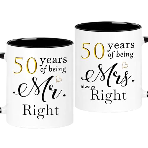 50 Year Anniversary Coffee Mugs Set of 2 for Couple Her & Him - WOSIWULA