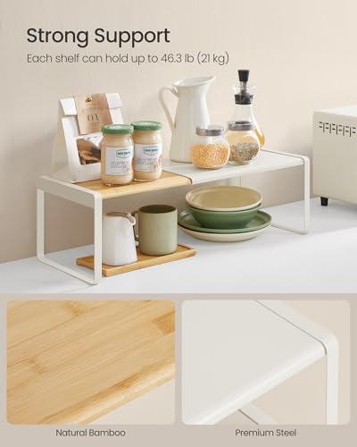 Expandable Bamboo Spice Rack Organizer Set Light Bamboo & Cream White 2 Pack