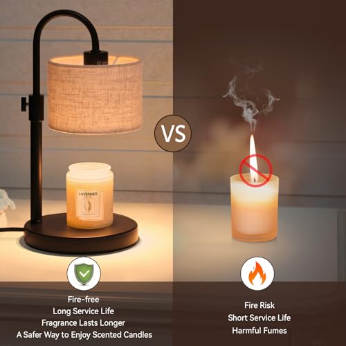 FINCMY Linen Candle Warmer Lamp with Timer & Adjustable Height - Safe Wax Warmer for Jar Candles, Home Decor