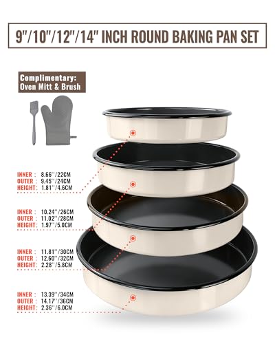 Creamy White Round Turkey Roasting Pan Set of 4 Enamel Bakeware for Oven