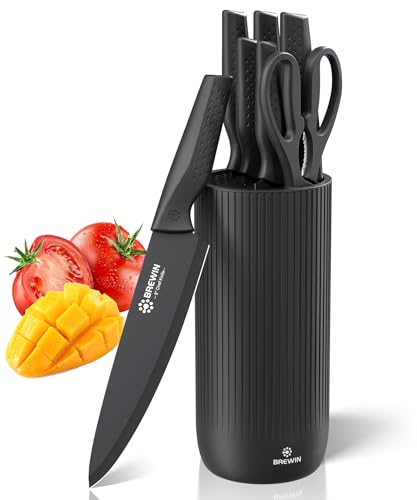 Brewin Charcal 8-Piece Kitchen Knife Set with Block & Scissors – Sharp, Non-Stick, Stainless Steel