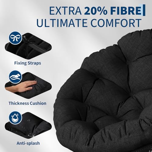 Garvee 40-Inch Black Ergonomic Wicker Papasan Chair with Thick Cushion
