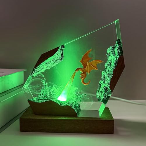 Epoxy Fire Dragon Resin Night Light - Handmade 3D Fantasy Lamp with USB, S