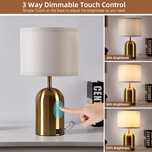 GyroVu Gold Touch Control Bedside Table Lamps Set of 2 with USB Charging