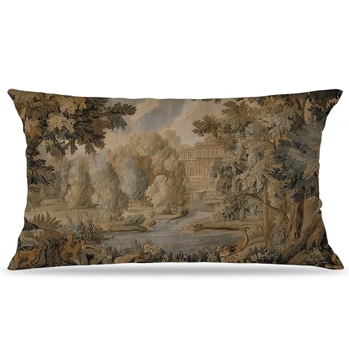 A-Vintage Landscape 20x12 Throw Pillow Cover - Double-Sided Forest Floral on Flannel
