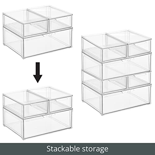mDesign Clear Plastic Stackable Bathroom Storage Bin Set with Front Pull Drawers