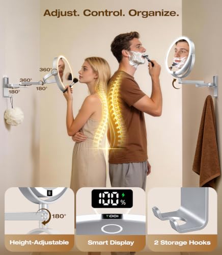8-Inch Wall Mounted Lighted Makeup Mirror with Digital Display & Magnification