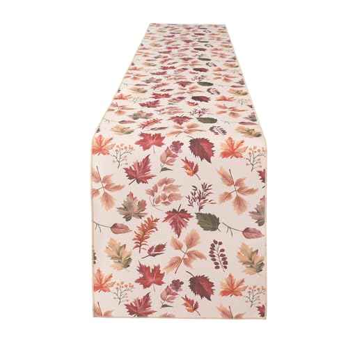 OWENIE Fall Table Runner for Kitchen Dining Table, Thanksgiving Autumn Printed Harvest Pumpkins Maple Leaves Textured Fabric Halloween Holiday Home Decorations, Water-Proof, Washable, 13" W x 90" L