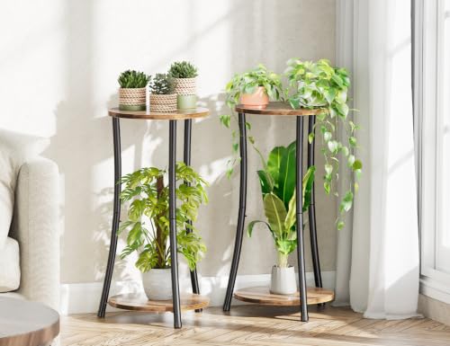 Simple Trending Cinched Waist Stand Rustic Brown 2-Tier Side Table Set - Modern End Tables for Living Room