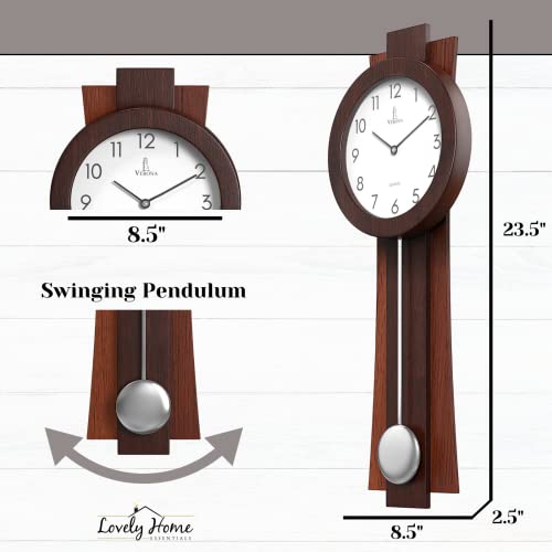 Mahogany Modern Pendulum Wall Clock Battery Operated Quiet Wooden