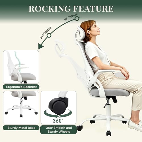 Mesh Office Chair with Lumbar Support & Flip-Up Armrest - Grey