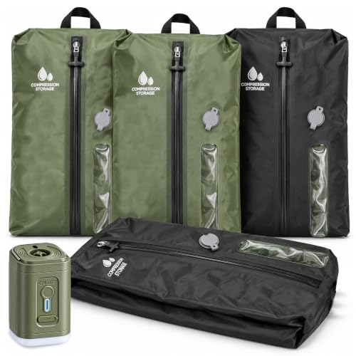Okikayy 4PCS Space Saver Vacuum Packing Cubes Set for Carry-On Travel, Black & Green