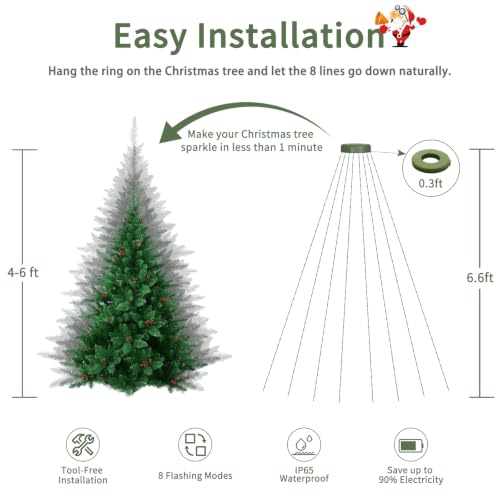 6.6Ft USB Plug Christmas Tree Lights 8-Line Warm White LED String Lights