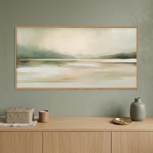 DRACIT Large Abstract Sage Green Pastel Wall Art Set — 20x40 Inch Framed Canvas, Landscape Home Decor