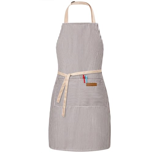 BeLuyi Adjustable Bib Apron with 2 Pockets Chef Cooking Kitchen Restaurant Aprons for Women Men (Black Pinstripe)