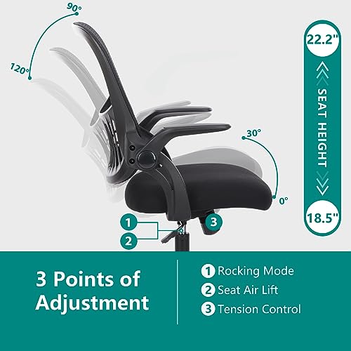 Sweetcrispy Black Mesh Executive Office Chair with Flip-Up Arms & Lumbar Support