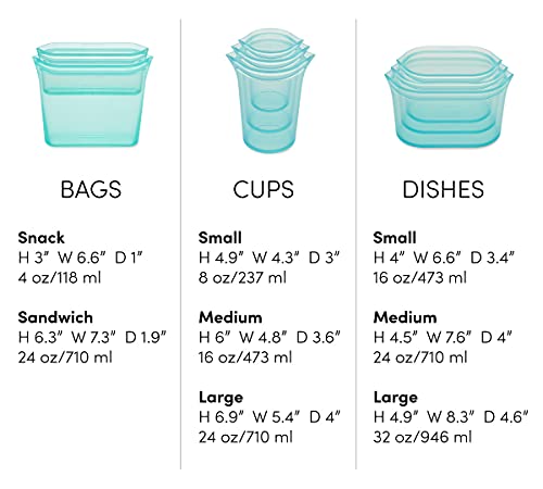 Teal Zip Top Reusable Food Storage Container Set of 8 – Silicone Cups, Dishes & Bags