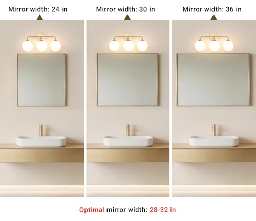Gold 3-Light Vanity Light Fixtures with White Glass Shades - Modern Wall Sconce for Bathroom & Bedroom - Variation: Gold / 3 Light