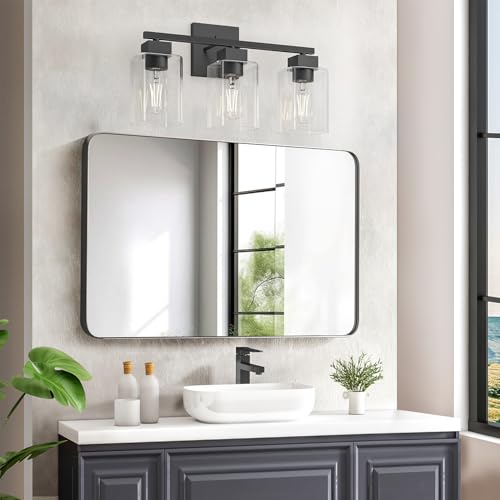 Black 3-Light Matte Vanity Light Fixture with Glass Shades - Over Mirror Bathroom Wall Sconce - UL Certified - Variation: Black / 3 Light