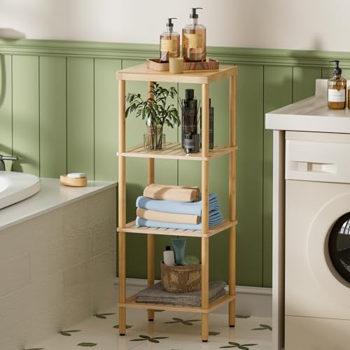 AmazerBath 4-Tier Bamboo Bathroom Shelf - Natural Space Saver Storage Rack