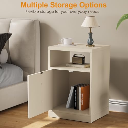 RoyalCraft Beige Nightstand Set of 2 - Modern Small End Tables with Storage Shelf and Faux Double Drawer, Bedroom Dorm Side Tables for Small Spaces