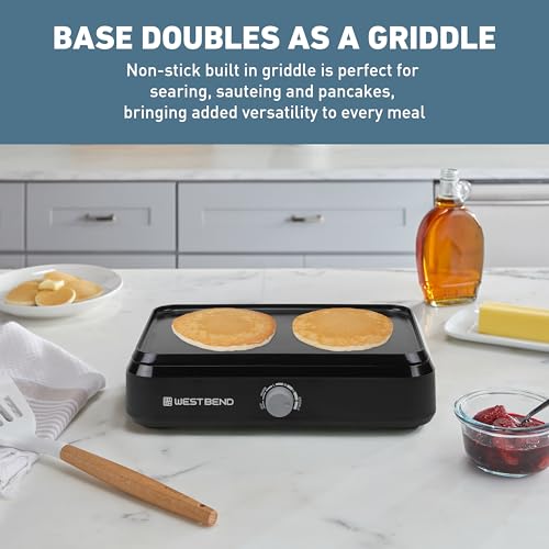 West Bend 5-Quart Large Capacity Slow Cooker with Non-Stick Pot & Griddle Base