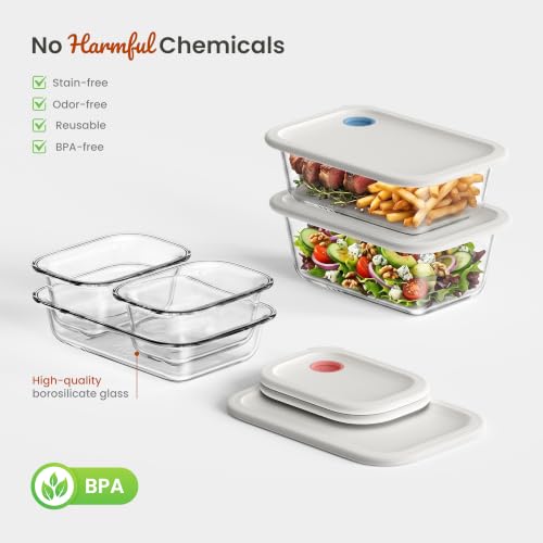 Assorted Sizes Glass Food Storage Container Set with Click-Together Lids - 8-Piece Modular Meal Prep System
