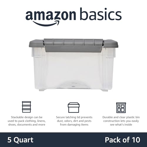 5-Quart Stackable Plastic Storage Bins with Latching Lids - Set of 10