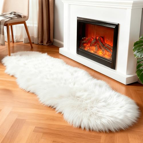 Faux Fur Sheepskin Rug Runner 2x6 ft White Shag Fluffy Area Rug