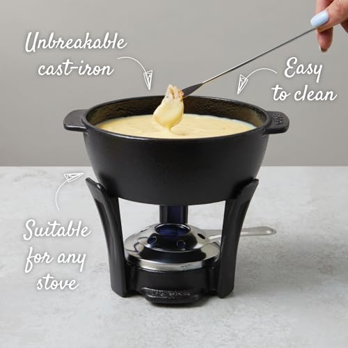 Boska Cast Iron Fondue Set Party Pro - 1.1L Cheese Fondue Pot with Burner & 4 Beechwood Forks (Variation 853554)