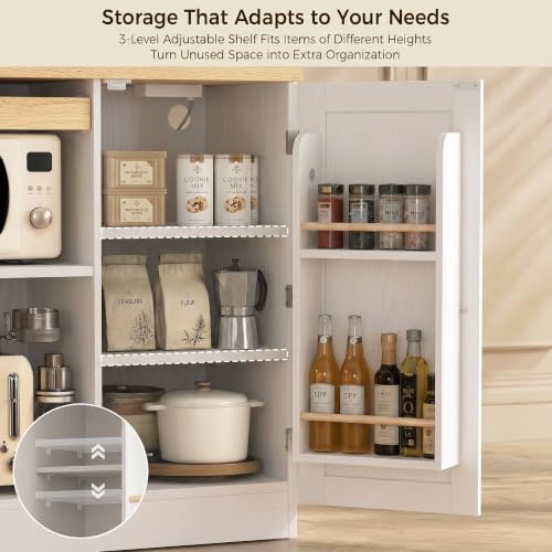 IRONCK Bakers Rack with Pull-Out Shelf and Power Outlet, White