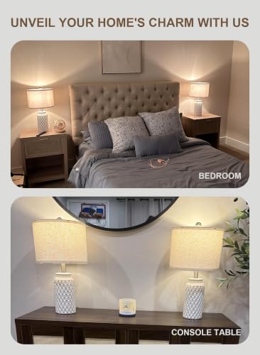 USumkky 20.5 Inch White Modern Ceramic Bedside Table Lamps Set of 2
