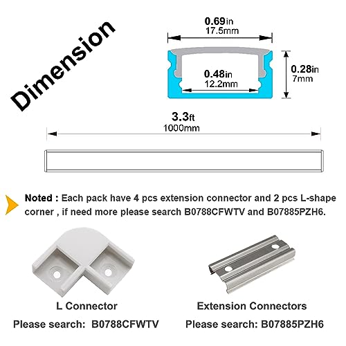 20-Pack 3.3ft Aluminum LED Channel System with Milky Cover & Accessories