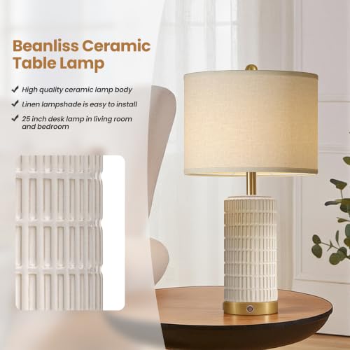 25-Inch Ceramic Touch Table Lamp Set of 2 - White Gold Variations