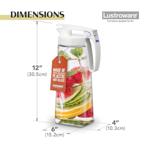 Large 2.1L Airtight Plastic Pitcher - Heat-Resistant, BPA-Free, One Touch Open, Space-Saving