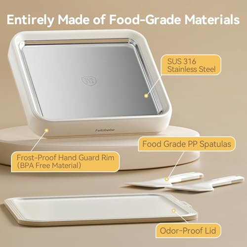 Felizbebe Cream White Instant Rolled Ice Cream Maker with Lid & Spatulas